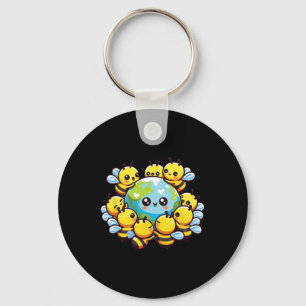 Earth World Globe Bee Kawaii Bees  Key Ring