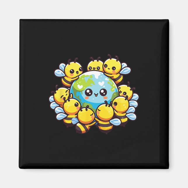 Earth World Globe Bee Kawaii Bees  Magnet (Front)
