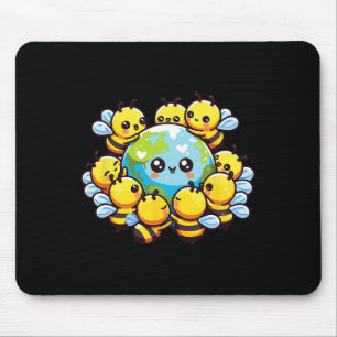 Earth World Globe Bee Kawaii Bees Mouse Pad