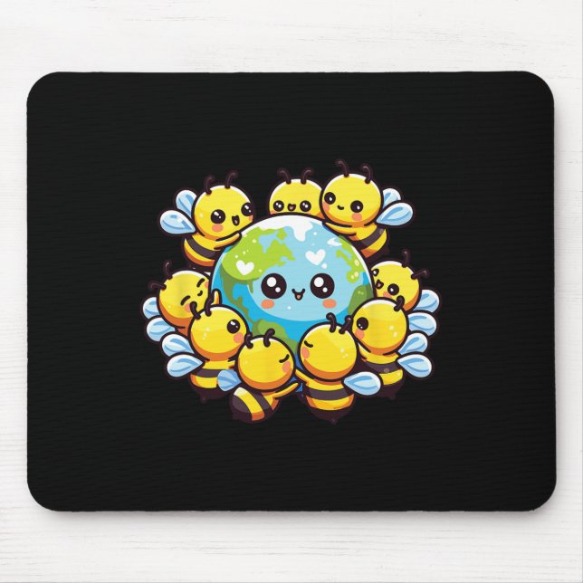 Earth World Globe Bee Kawaii Bees  Mouse Pad (Front)