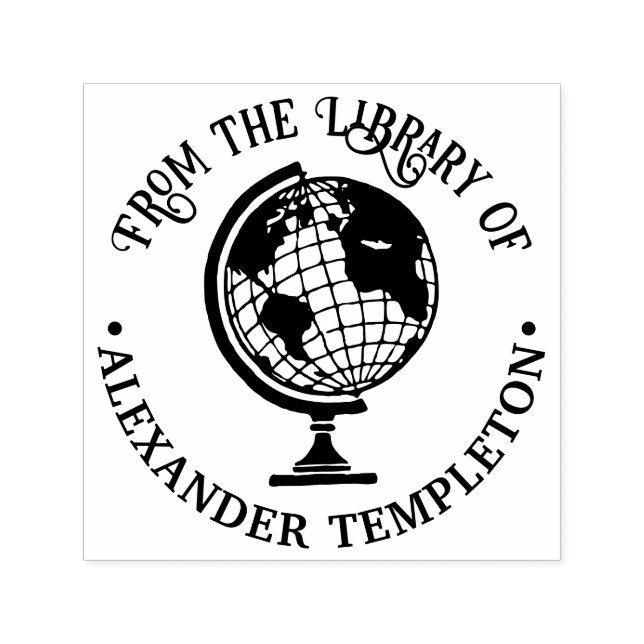 Earth World Globe Map #2 Round Library Book Name Self-inking Stamp (Design)