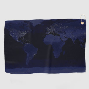 Earth World Map City Lights at Night Satellite Golf Towel