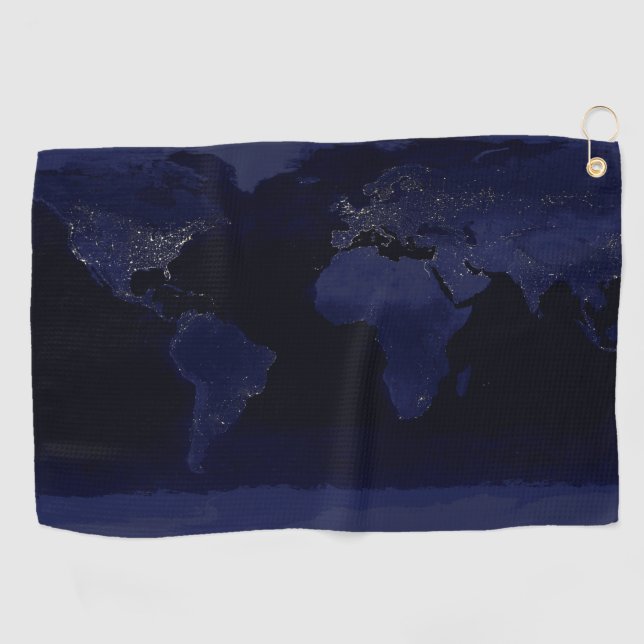 Earth World Map City Lights at Night Satellite Golf Towel (Horizontal)