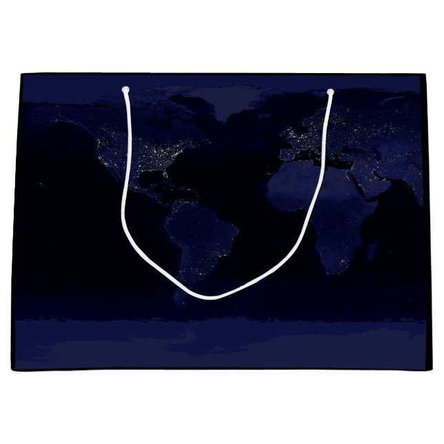 Earth World Map City Lights at Night Satellite Large Gift Bag (Front)
