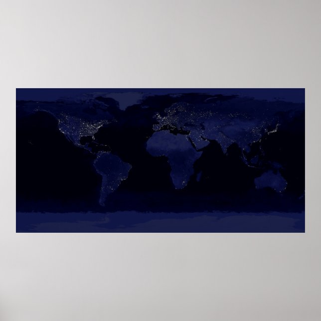 Earth World Map City Lights at Night Satellite Poster (Front)