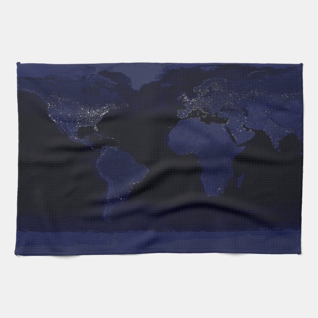 Earth World Map City Lights at Night Satellite Tea Towel (Horizontal)