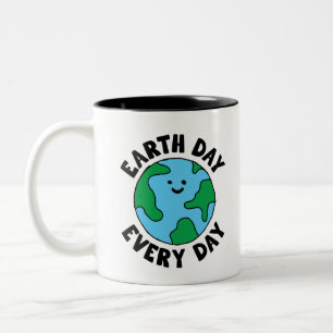 EarthDay Everyday Ecofriendly Icon Happy Earth Cli Two-Tone Coffee Mug