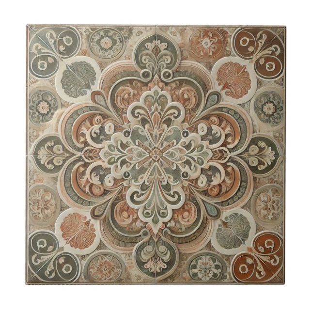  Earthen Bohemian Maximalist Ceramic Tile (Front)