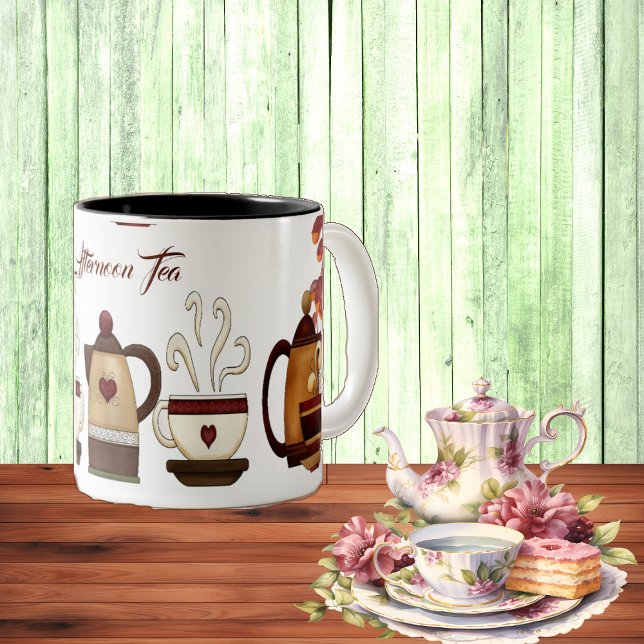 Earthen Brown Mud Teapot Afternoon High Tea Party  Two-Tone Coffee Mug (Earthen Brown Mud Teapot Afternoon High Tea Party Two-Tone Coffee Mug)