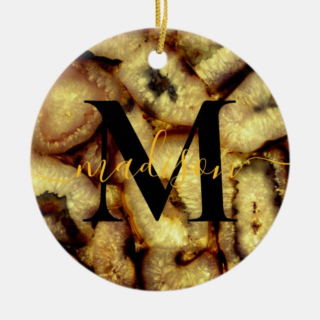 Earthen Green Quartz Agates monogram Ceramic Ornament (Front)