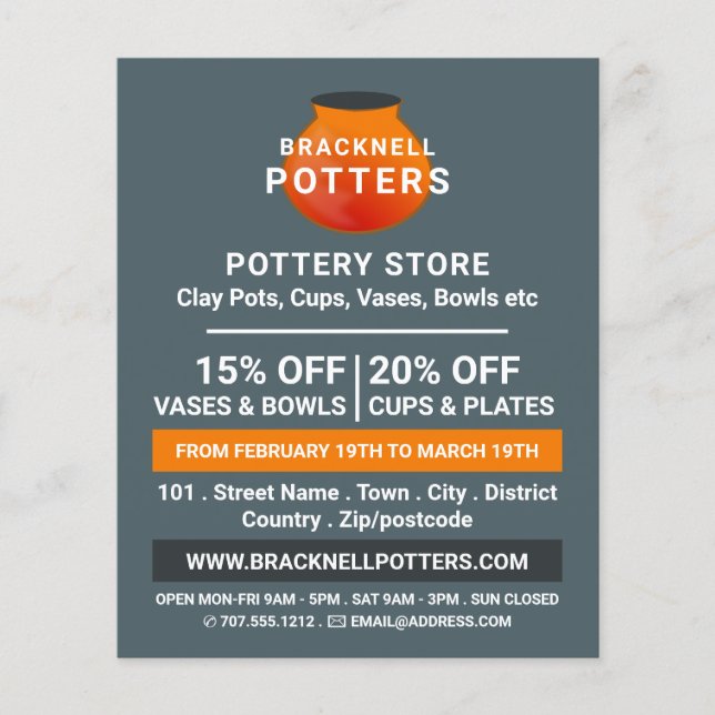 Earthen Pot Design, Pottery Store, Potters Advert Flyer (Front)