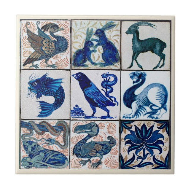 Earthen Ware Animals Blue White   |  Ceramic Tile (Front)