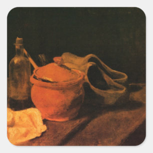 Earthenware, Bottle and Clogs by Vincent van Gogh Square Sticker