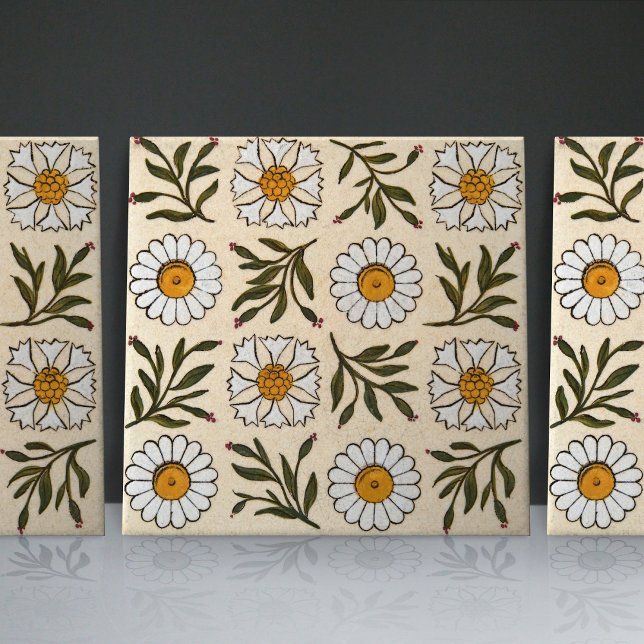 Earthenware Daisies Seamless white green florals Ceramic Tile (Creator Uploaded)