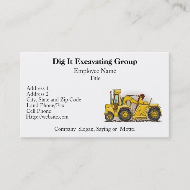 Earthmover Construction Business Cards (Front)