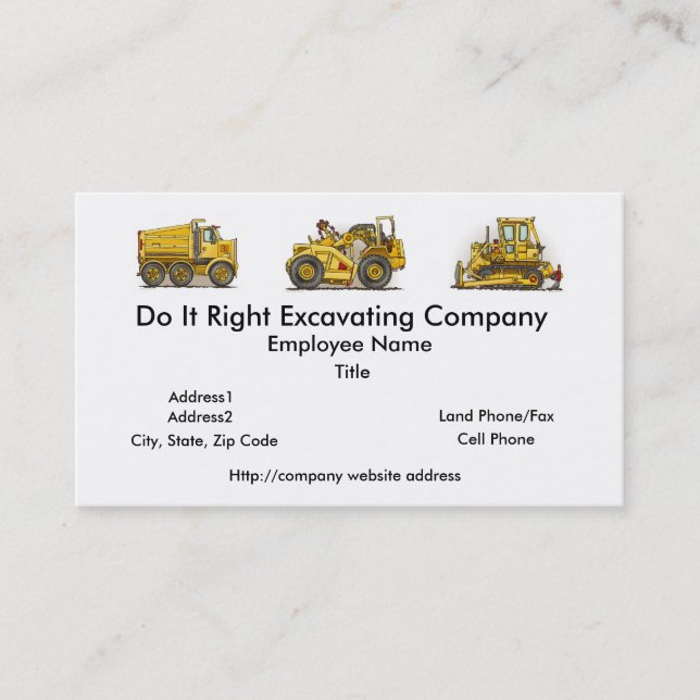 Earthmover Scraper Business Cards (Front)