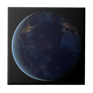 Earth's City Lights At Night Ceramic Tile