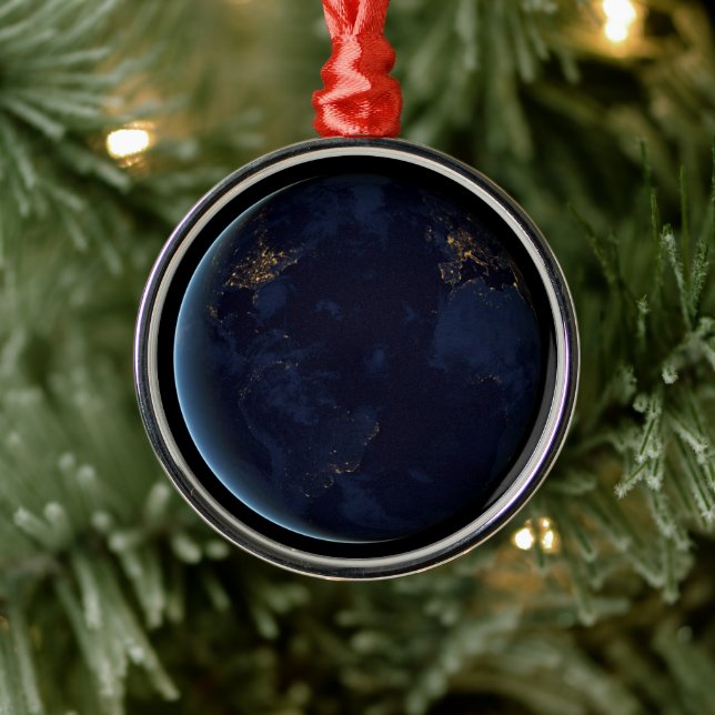 Earth's City Lights At Night Metal Ornament (Tree)