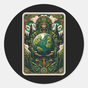 Earth's Guardian Enchanting Nature Art Tarot Card  Classic Round Sticker