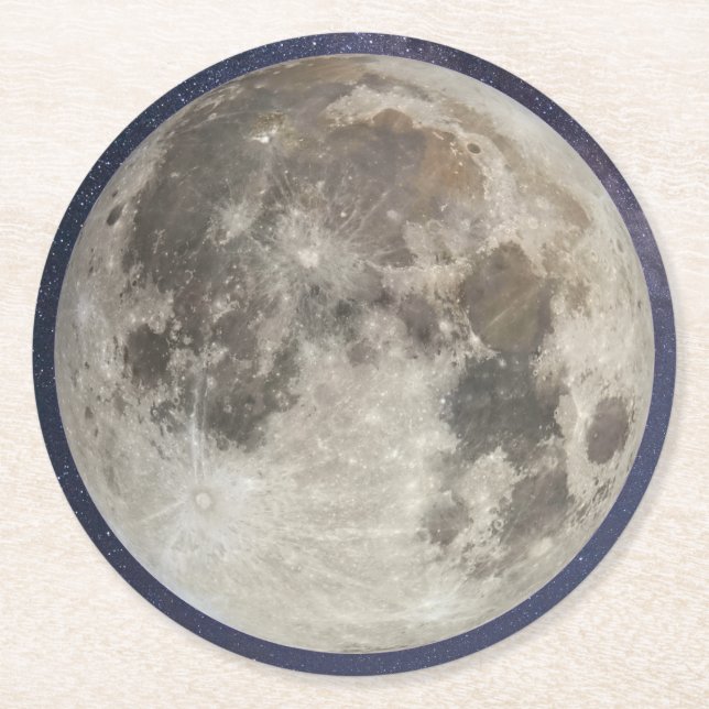 Earth's moon round paper coaster (Front)