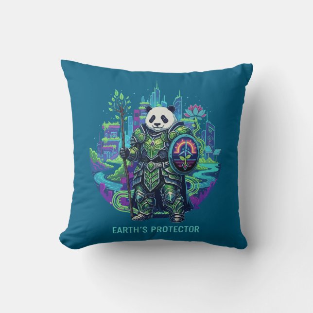 Earth's Protector Panda Knight | Solarpunk Eco   Cushion (Front)