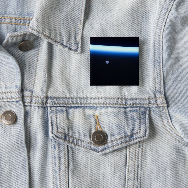 Earth's Thin Line Of Atmosphere And A Gibbous Moon 15 Cm Square Badge (In Situ)