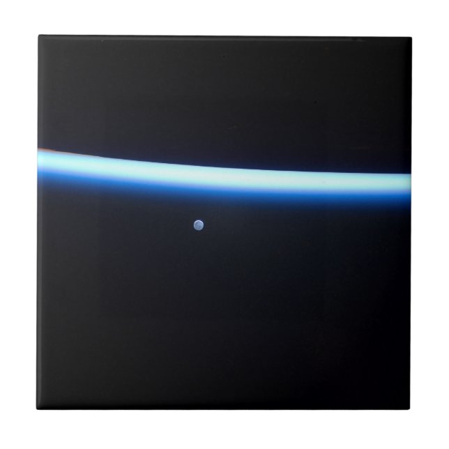 Earth's Thin Line Of Atmosphere And A Gibbous Moon Ceramic Tile (Front)