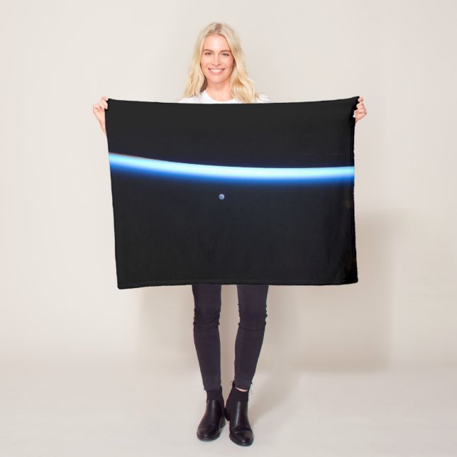 Earth's Thin Line Of Atmosphere And A Gibbous Moon Fleece Blanket (In Situ)