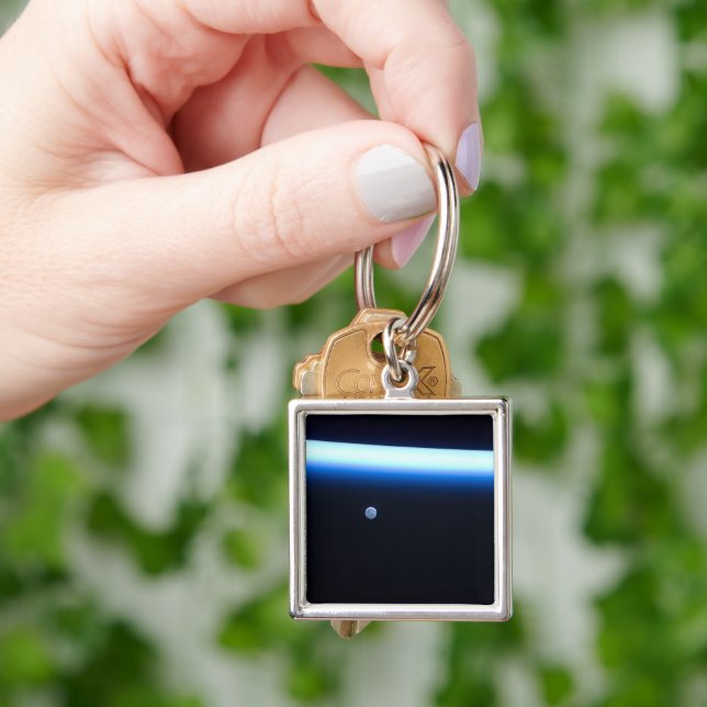 Earth's Thin Line Of Atmosphere And A Gibbous Moon Key Ring (Hand)