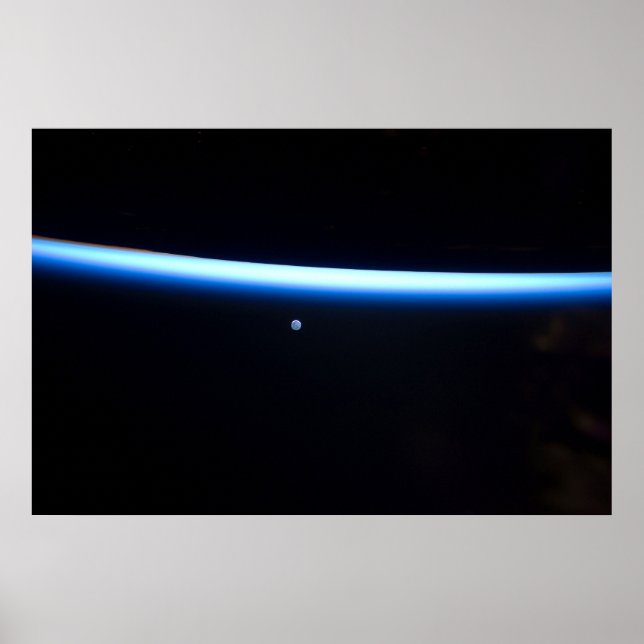 Earth's Thin Line Of Atmosphere And A Gibbous Moon Poster (Front)