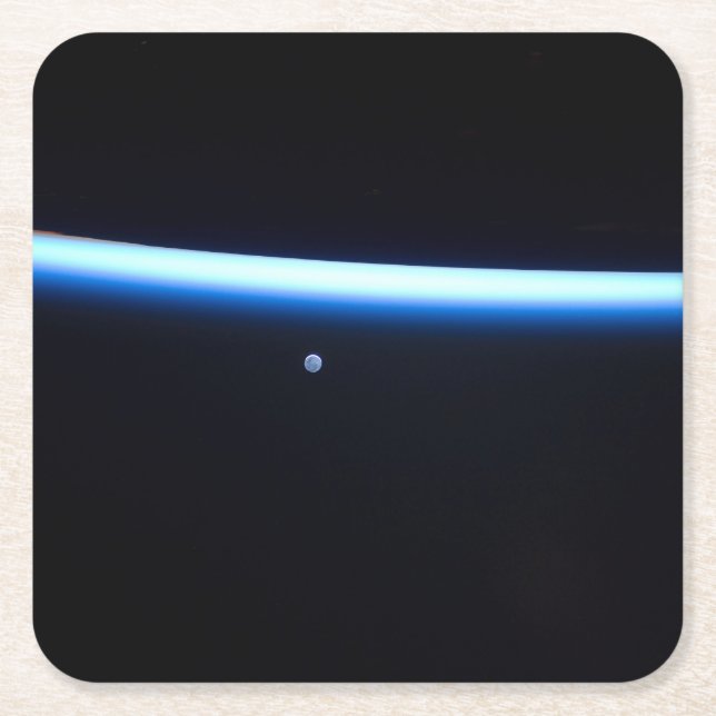 Earth's Thin Line Of Atmosphere And A Gibbous Moon Square Paper Coaster (Front)