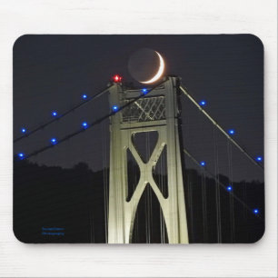 Earthshine Crescent Moon setting on a Bridge Poste Mouse Pad