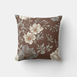 Earthtone Botanicals–Vintage Floral Brown Pattern Cushion