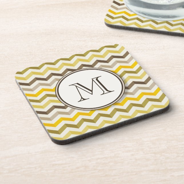 Earthtone Chevron Stripes with Round Monogram Coaster (Left Side)