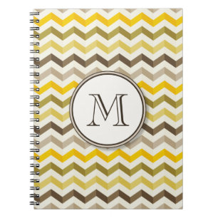Earthtone Chevron Stripes with Round Monogram Notebook
