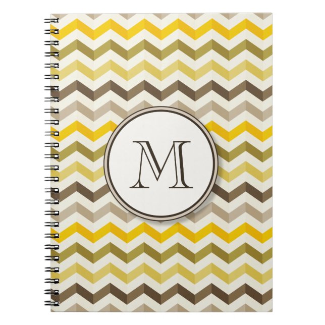 Earthtone Chevron Stripes with Round Monogram Notebook (Front)