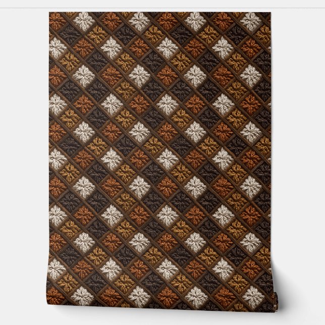 Earthtone Diagonal Square Pattern Wallpaper (Unrolling)