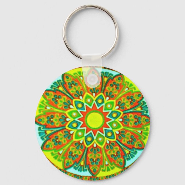 Earthtone Ethnic Look Mandala Key Ring (Front)