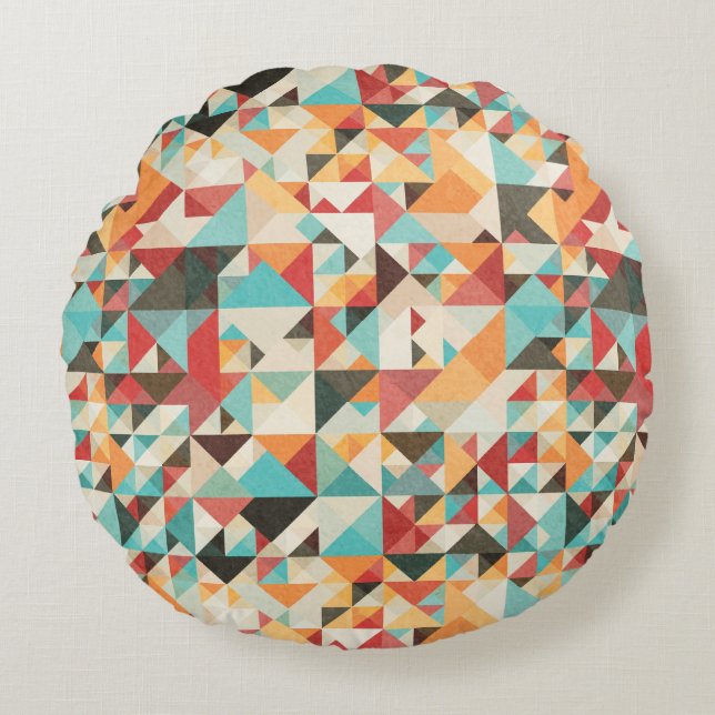 Earthtone Geometric Pattern Round Cushion (Front)