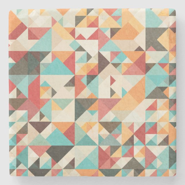 Earthtone Geometric Pattern Stone Coaster (Front)