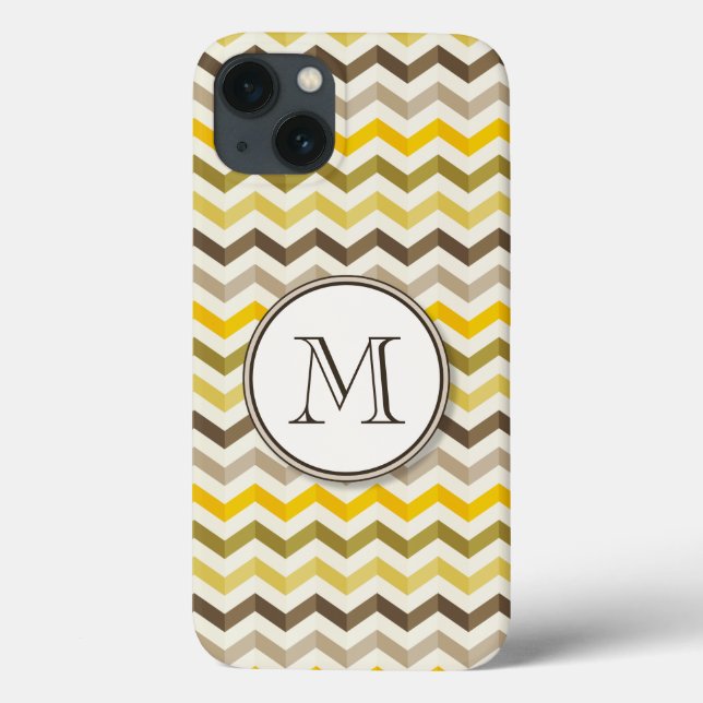 Earthtone Gold Chevron Stripes with Round Monogram Case-Mate iPhone Case (Back)