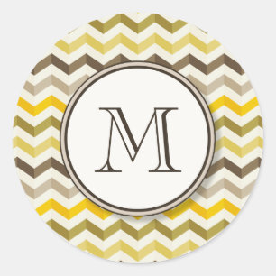 Earthtone Gold Chevron Stripes with Round Monogram Classic Round Sticker
