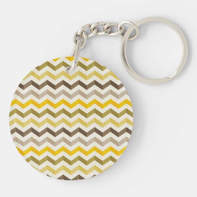Earthtone Gold Chevron Stripes with Round Monogram Key Ring (Back)