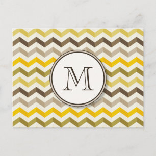 Earthtone Gold Chevron Stripes with Round Monogram Postcard