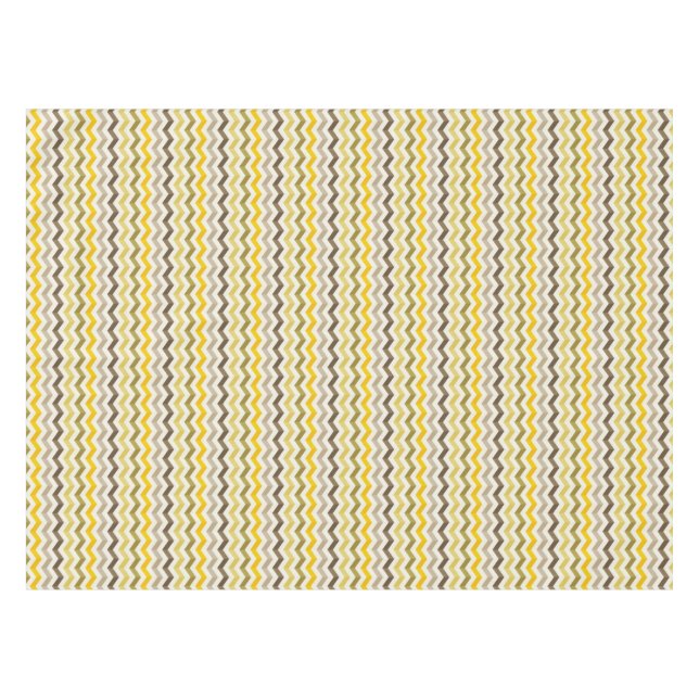 Earthtone Gold Chevron Stripes with Round Monogram Tablecloth (Front (Horizontal))
