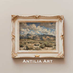 Earthtone Landscape Painting Rustic Mountain Art Poster