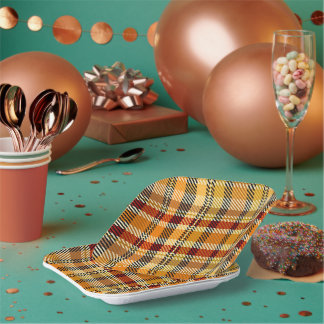 Earthtone Plaid Paper Party Plates