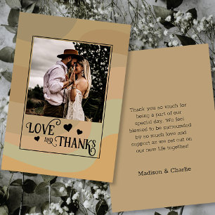 Earthtone Retro Swirls Love & Thanks Wedding Photo Thank You Card