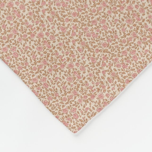 Earthy 1940s Retro Rosebud Utility Fleece Blanket (Corner)