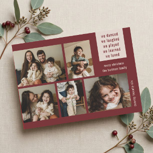 Earthy 5 Photo Collage Year Review Christmas Wine Holiday Card